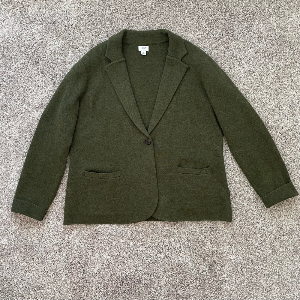 J. Crew Factory Schoolboy Heather Loden Green Winter Knit Sweater Blazer Size XL